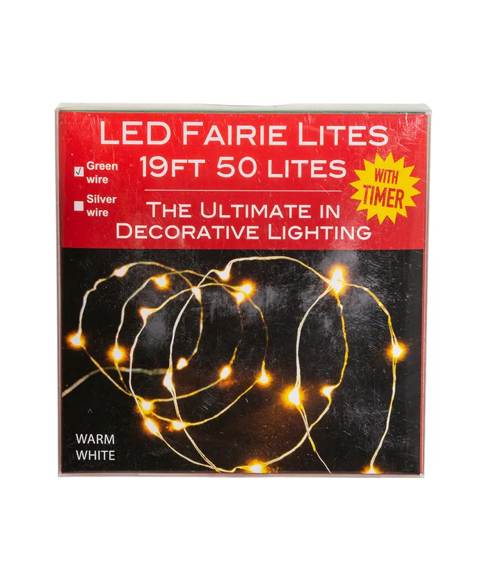 Kurt S. Adler - 19' 50-Light Battery-Operated Warm White LED Green Wire Fairy Lights - Image 2
