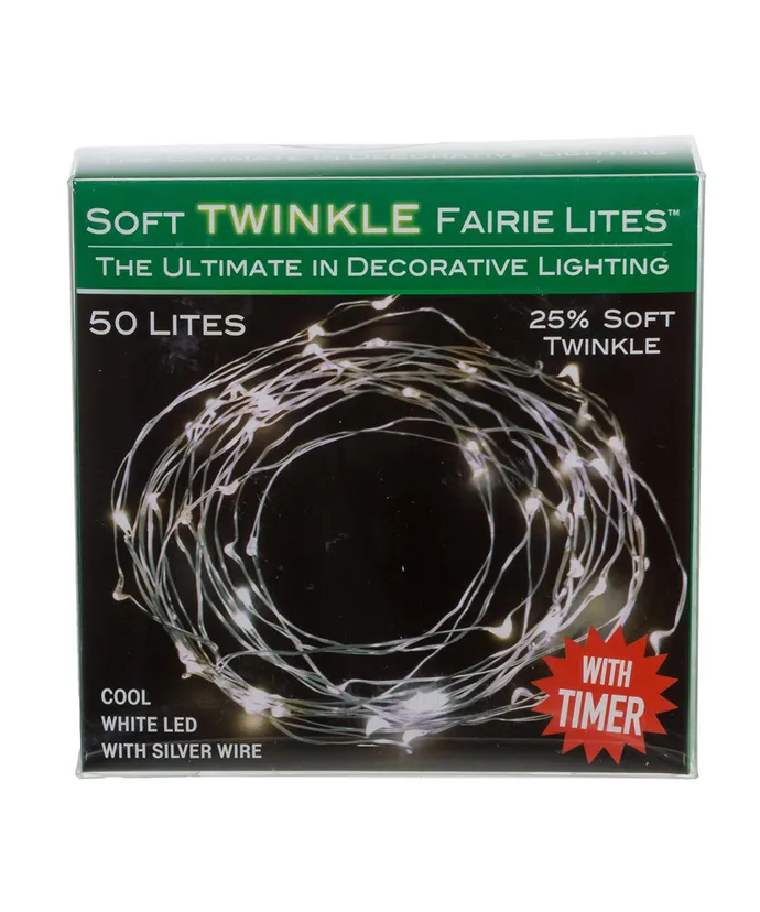 Kurt S. Adler - 19' Battery Operated 50-Light Cool White Soft Twinkle Fairy LED Silver Wire Light Set - Image 4
