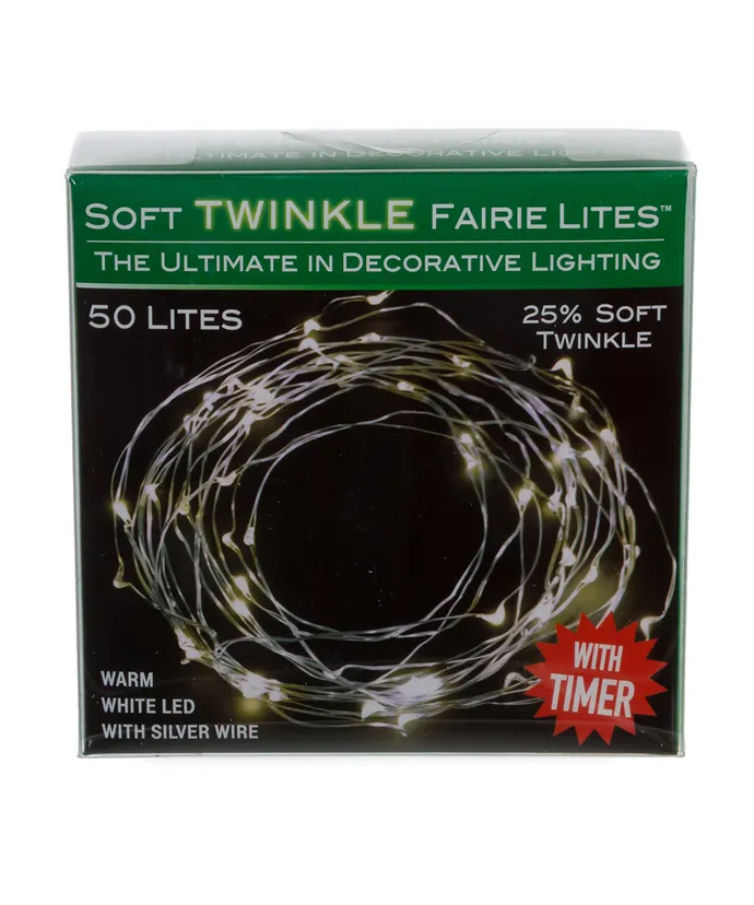 Kurt S. Adler - 19' Battery Operated 50-Light Warm White Soft Twinkle Fairy LED Silver Wire Light Set - Image 2