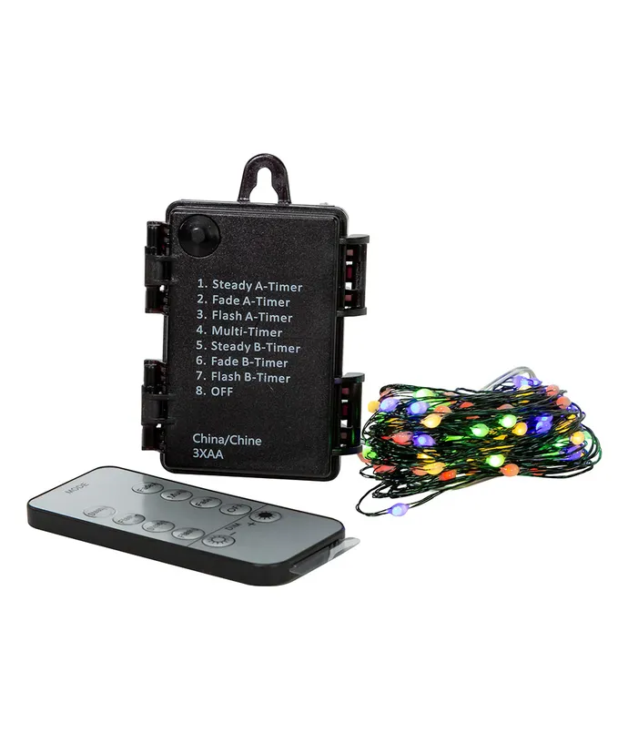 Kurt S. Adler - 34' Battery Operated 100-Light Dual Color (Warm White & Multicolor) LED Green Wire Multifunction Light Set - Image 4
