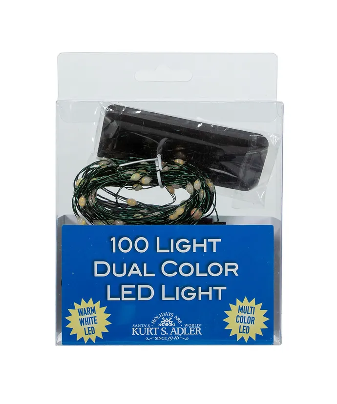 Kurt S. Adler - 34' Battery Operated 100-Light Dual Color (Warm White & Multicolor) LED Green Wire Multifunction Light Set - Image 5