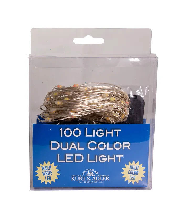 Kurt S. Adler - 34' Battery Operated 100-Light Dual Color (Warm White & Multicolor) LED Silver Wire Multifunction Light Set - Image 5