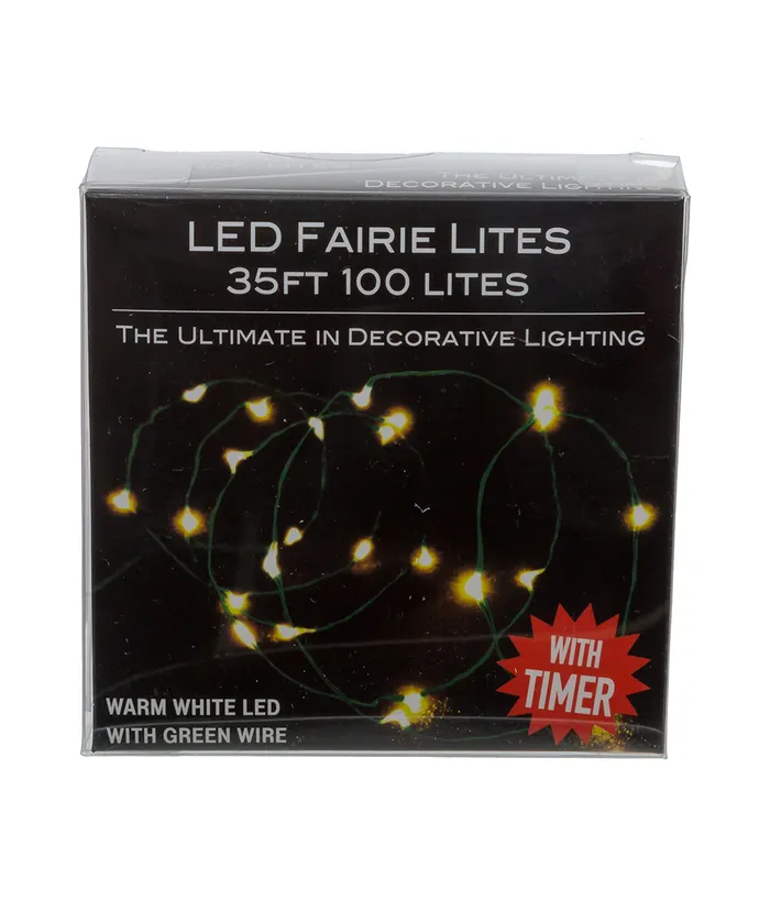 Kurt S. Adler - 35' Battery Operated 100-Light Warm White Fairy LED Green Wire Light Set - Image 3