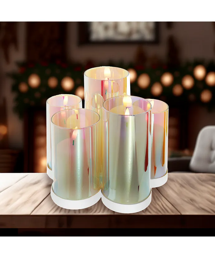 Kurt S. Adler - 4.5"-6.9" LED Flicker Flame Iridescent Glass Candles, 5-Piece Set - Image 2