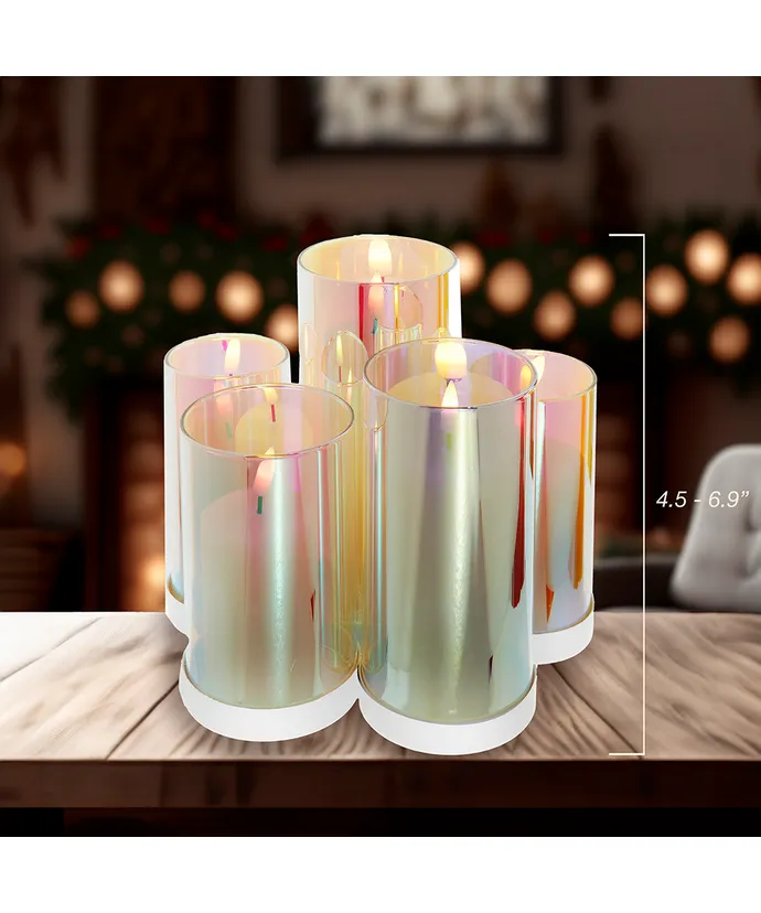 Kurt S. Adler - 4.5"-6.9" LED Flicker Flame Iridescent Glass Candles, 5-Piece Set - Image 3