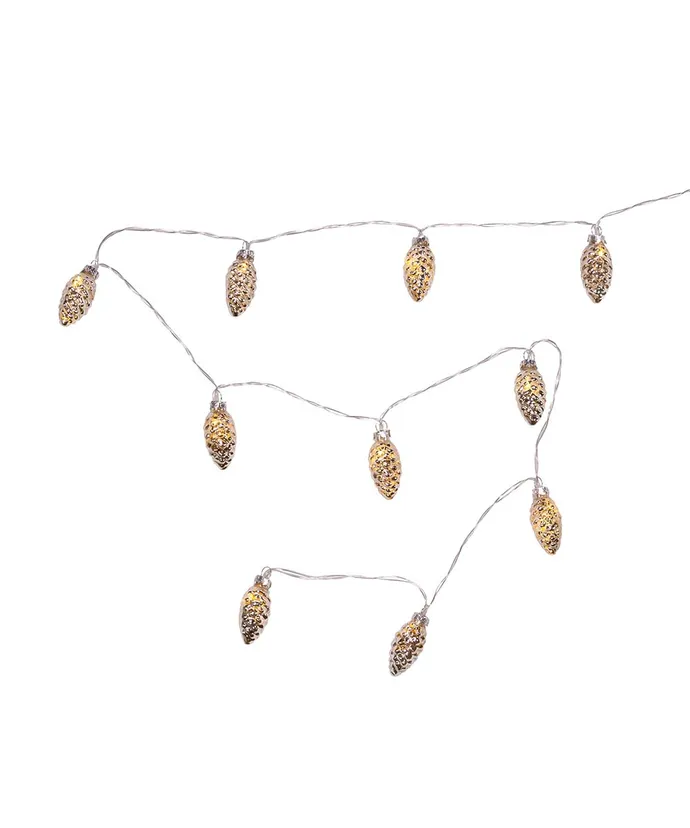 Kurt S. Adler - 5.4' 10-Light USB Battery-Operated Warm White LED Silver Glass Pinecone Light Set - Image 2