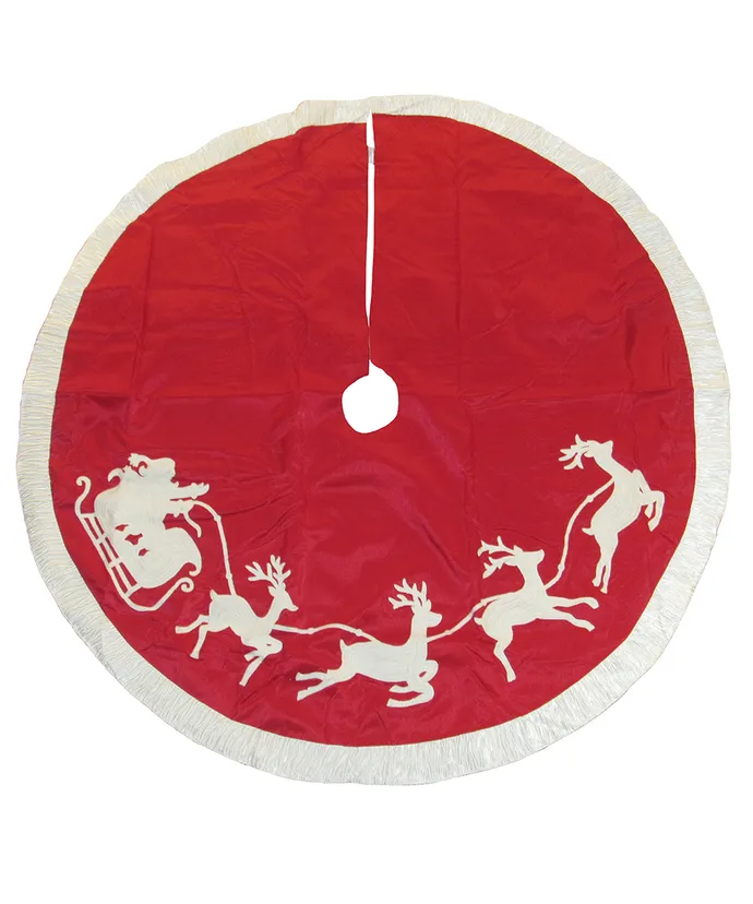 Kurt S. Adler - 50" Red and White Santa Sleigh Embroidered Tree Skirt