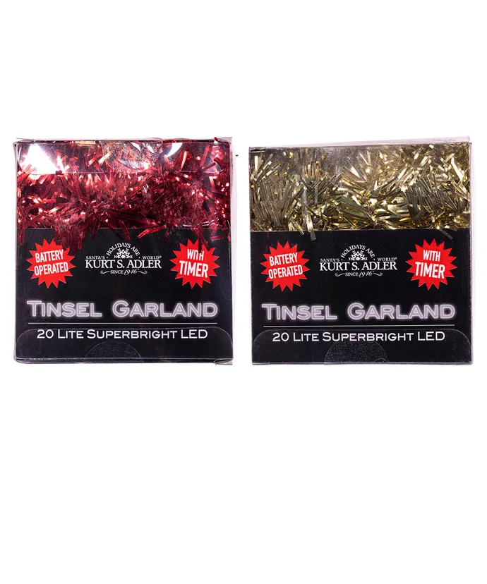 Kurt S. Adler - 6' Battery Operated 20-Light Red & Gold Superbright LED Tinsel Garlands, 2 Assorted - Image 7