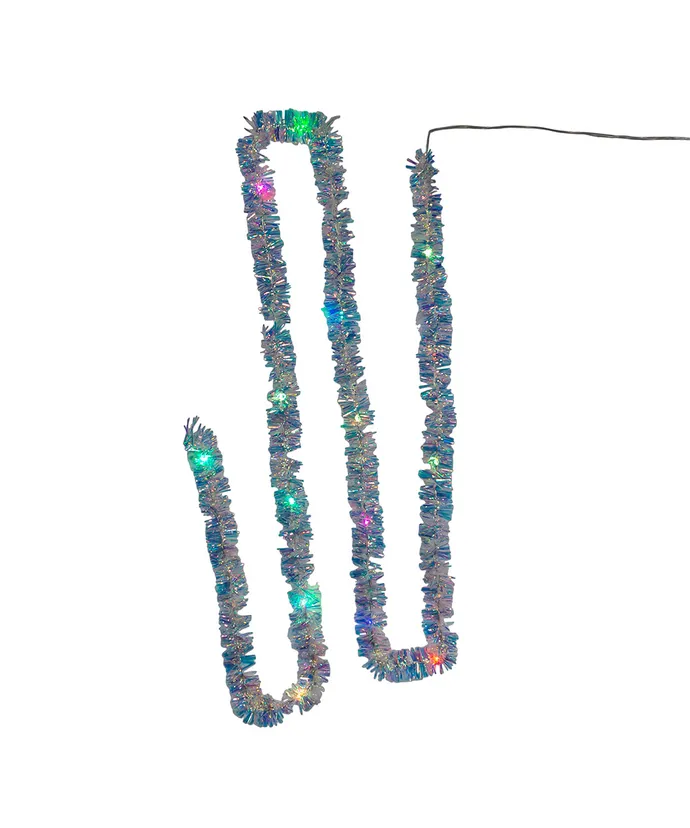 Kurt S. Adler - 6.5' Battery Operated 20-Light RGB Superbright Fairy LED Silver Iridescent Tinsel Garland