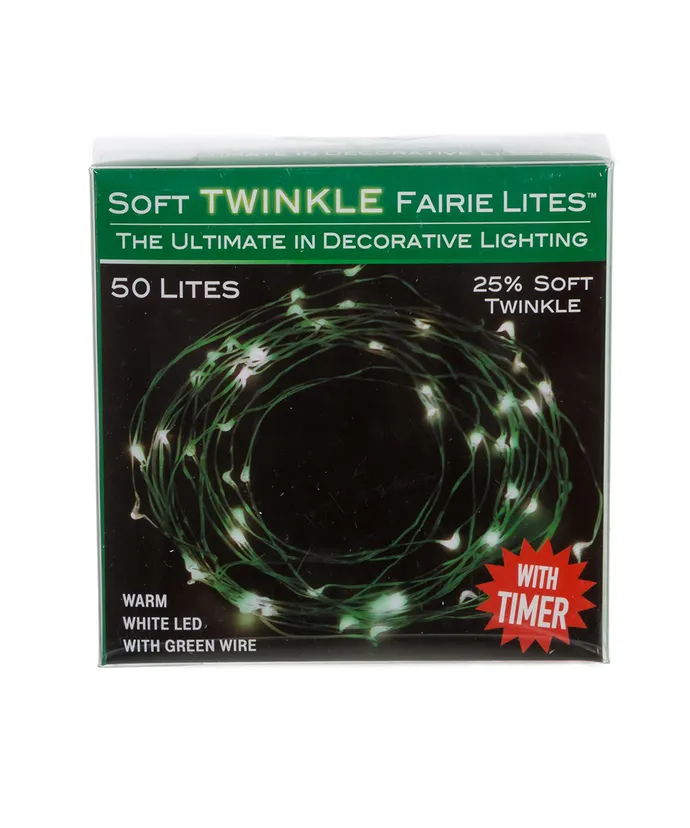 Kurt S. Adler - Battery Operated 50-Light Warm White Soft Twinkle Fairy LED Green Wire Light Set - Image 2