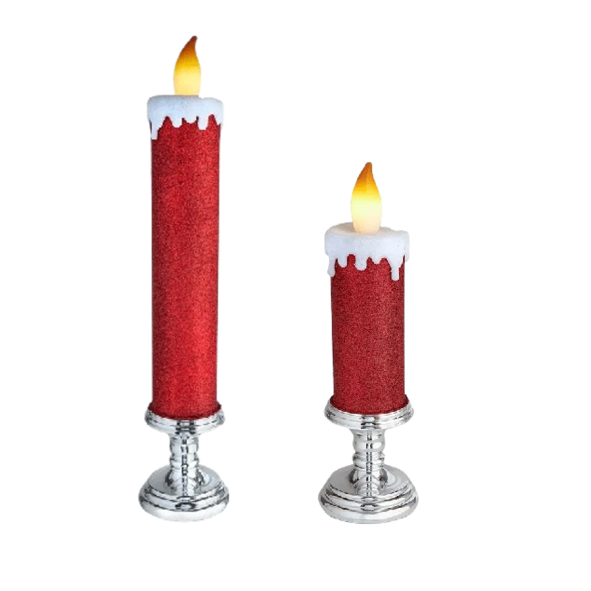 Kurt S. Adler - Battery Operated Red Glittered Candle With Warm White LED Flicker Flame