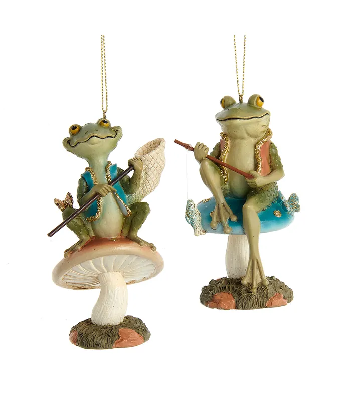 Kurt S. Adler - Fishing Frog Ornaments, 2 Assorted