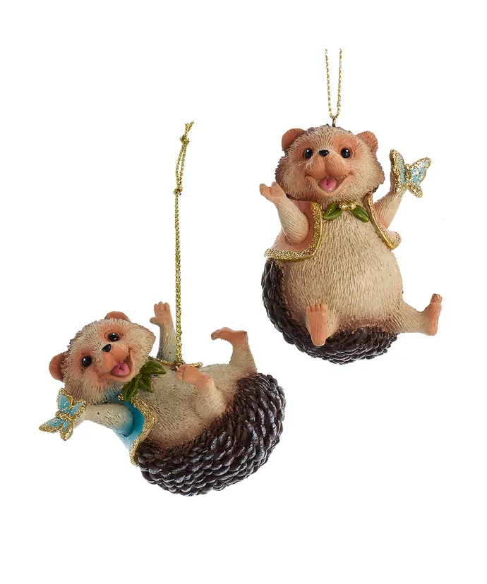 Kurt S. Adler - Hedgehog With Butterfly Ornaments, 2 Assorted