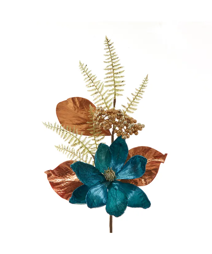 Kurt S. Adler - Magnolia Teal Blue & Copper Spray