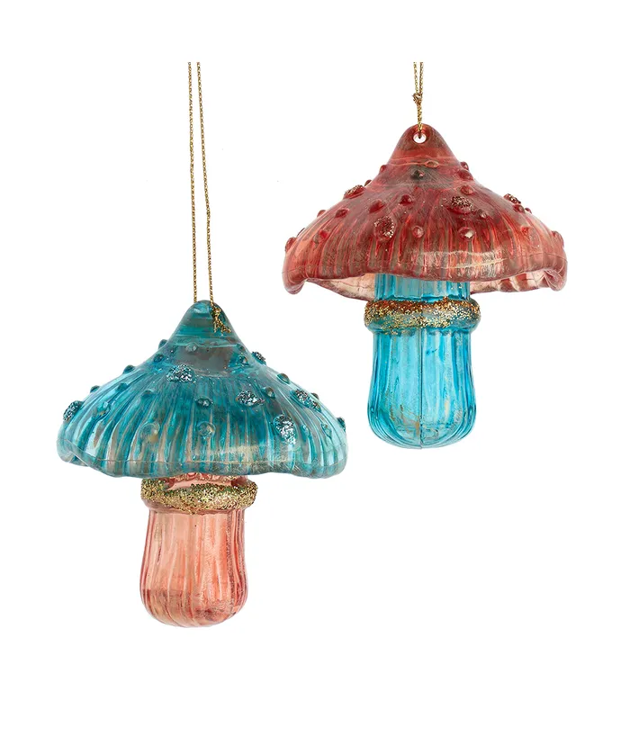 Kurt S. Adler - Teal & Desert Rose Mushroom Ornaments, 2 Assorted