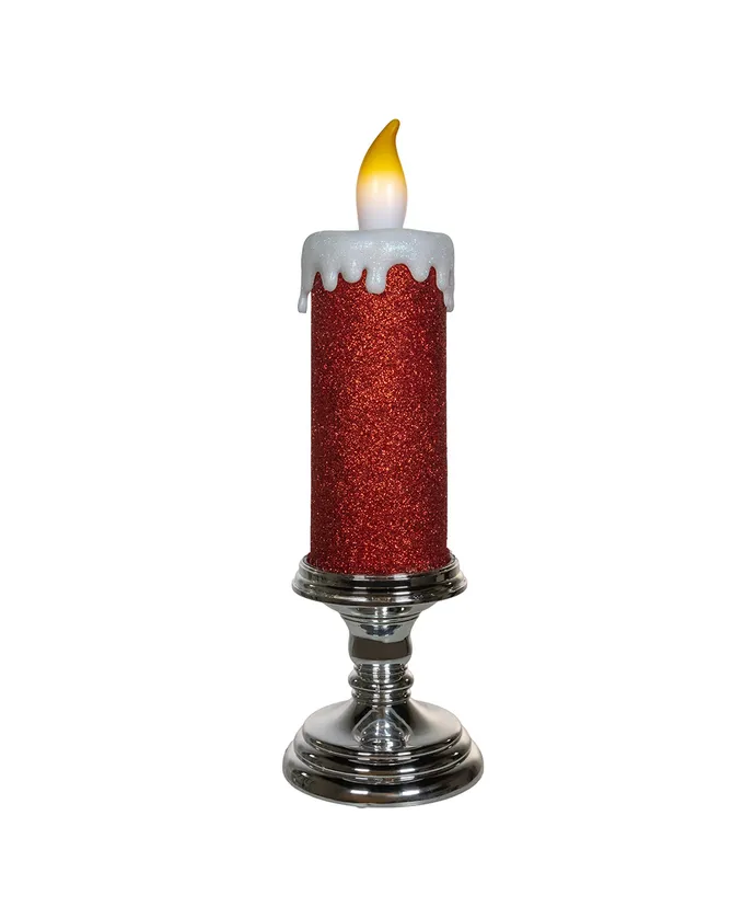Kurt S. Adler - Battery Operated Red Glittered Candle With Warm White LED Flicker Flame - Image 3