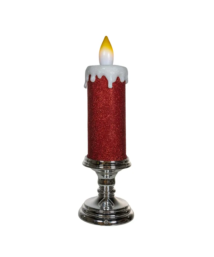 Kurt S. Adler - Battery Operated Red Glittered Candle With Warm White LED Flicker Flame - Image 4