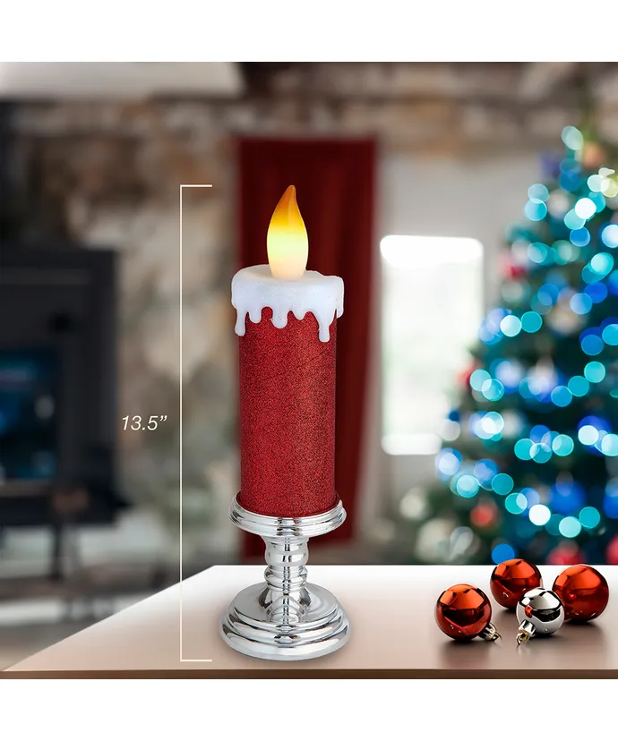 Kurt S. Adler - Battery Operated Red Glittered Candle With Warm White LED Flicker Flame - Image 9