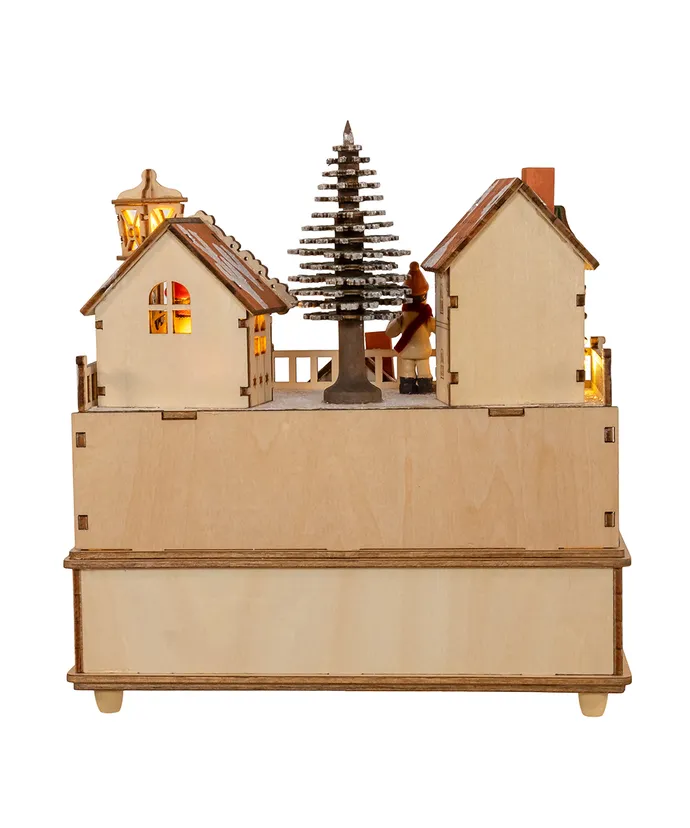 Kurt S. Adler - 7.87" Wooden LED Light-Up Santa Musical Christmas Village