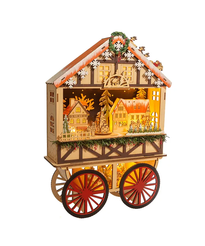 Kurt S. Adler - Battery-Operated Light-Up LED Musical Wooden Wagon Christmas Village Scene