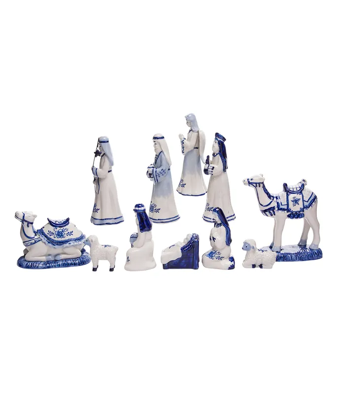Kurt S. Adler - Porcelain Delft Nativity Set With 11 Pieces