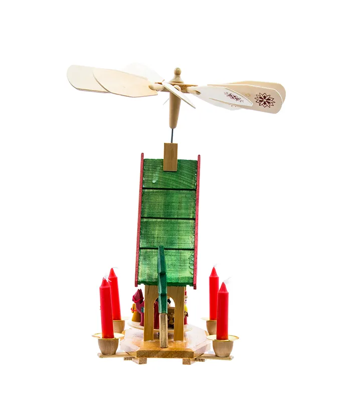 Kurt S. Adler - Wooden Christmas Alpine House Carousel With Candles