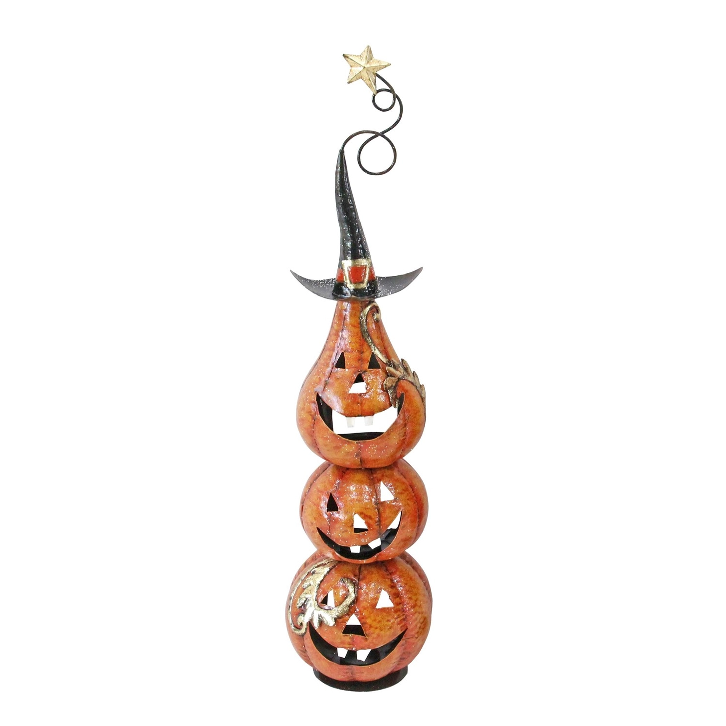Funny Metal Jack-O-Lantern Totem Tower, Orange - 7" x 7" x 31"