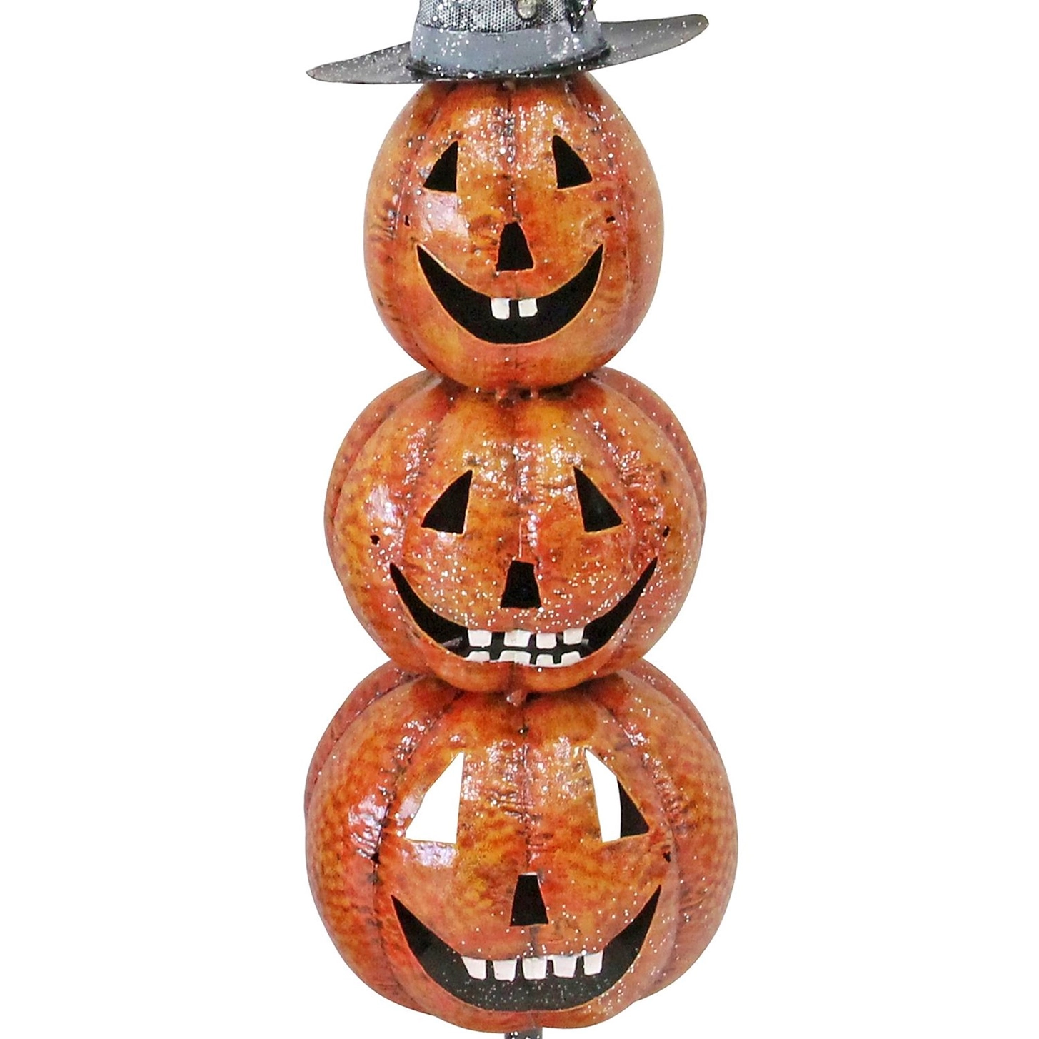 Metal Jack-O-Lantern Totem Tower, Orange - 7" x 7" x 33" - Image 2