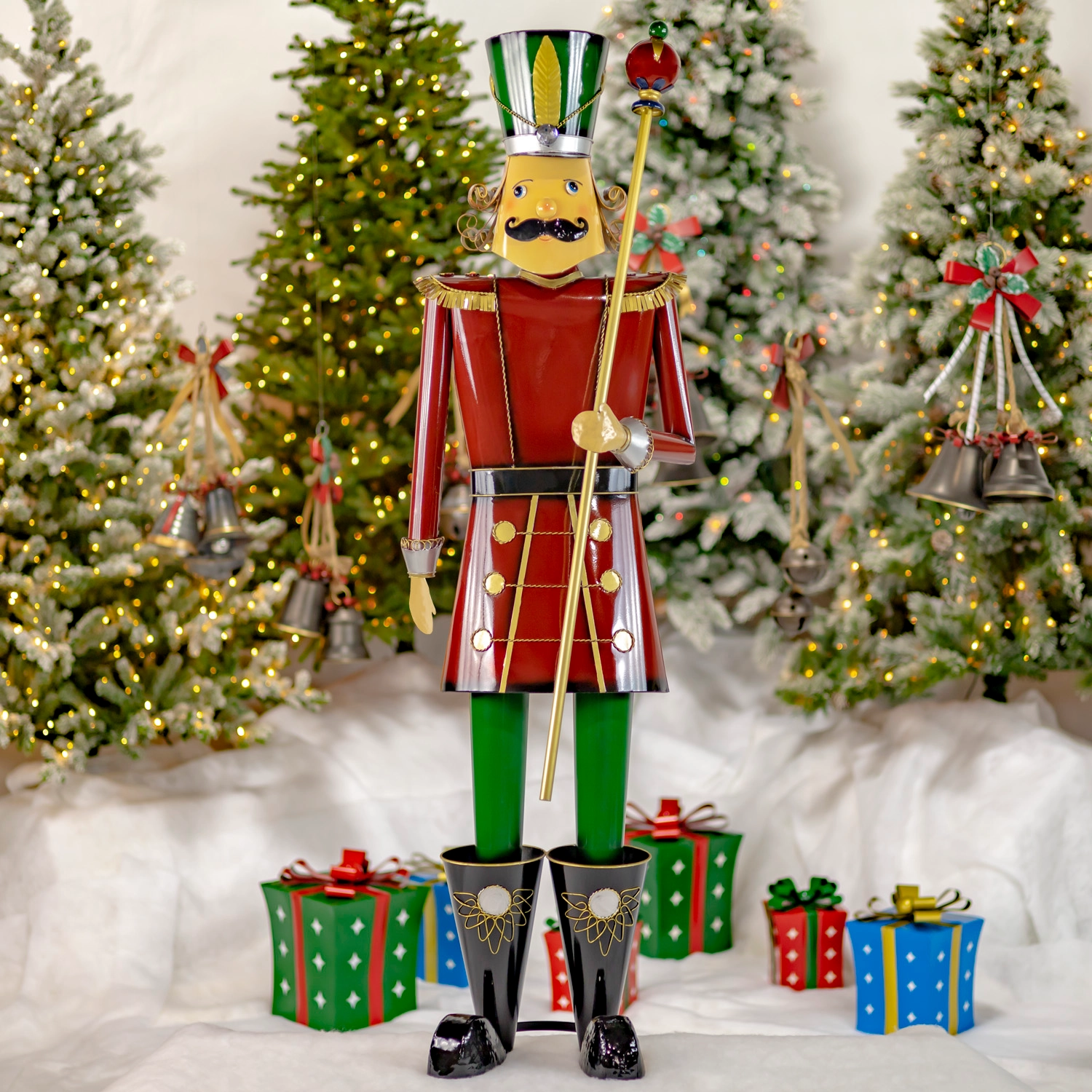 Iron Christmas Burgundy Nutcracker Holding Baton Henry - 59"