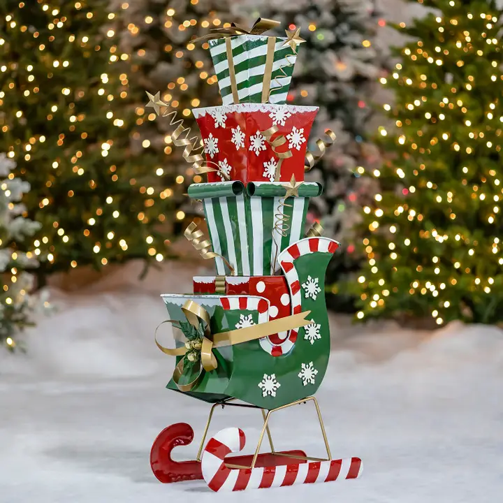 Large Iron Christmas Sleigh with Presents, Multi - 4ft Tall