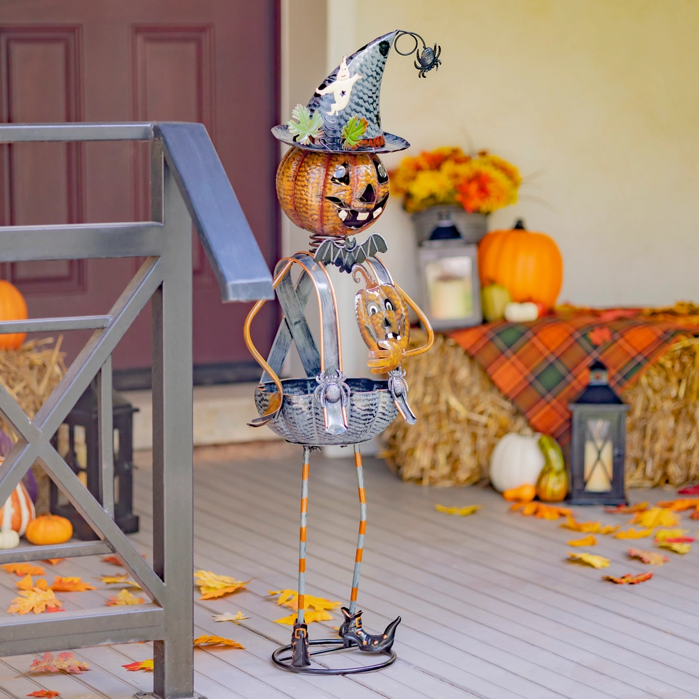 Metal Pumpkin Witch Figurine & Candy Holder for Halloween - 4.5' - Image 3