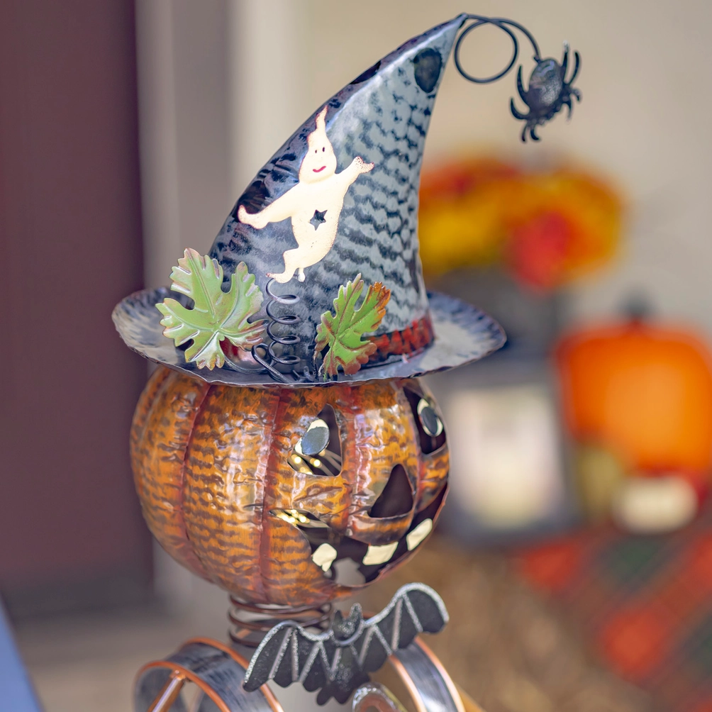 Metal Pumpkin Witch Figurine & Candy Holder for Halloween - 4.5' - Image 6