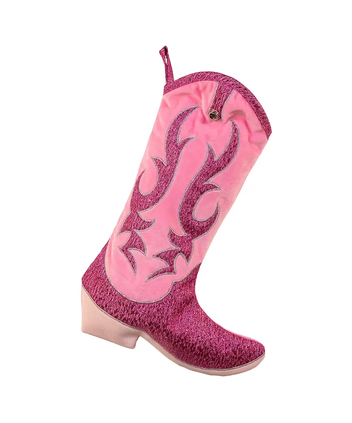 Kurt S. Adler - Pink Velvet & Metallic Cowboy Boot Stocking