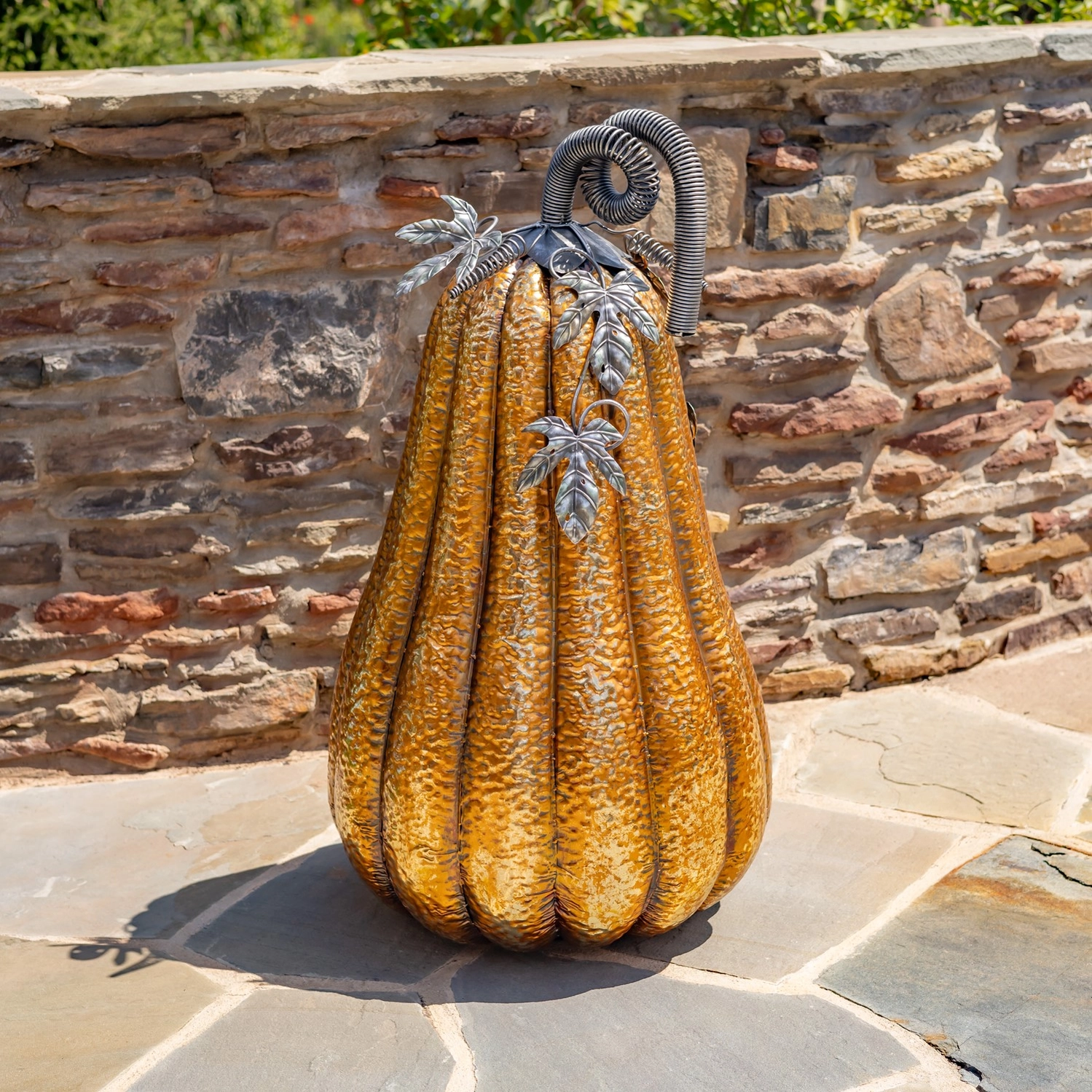 Pumpkin Decoration - 46" Tall - Gold-Brushed Iron, , Orange/Bronze - 25" x 25" x 46"