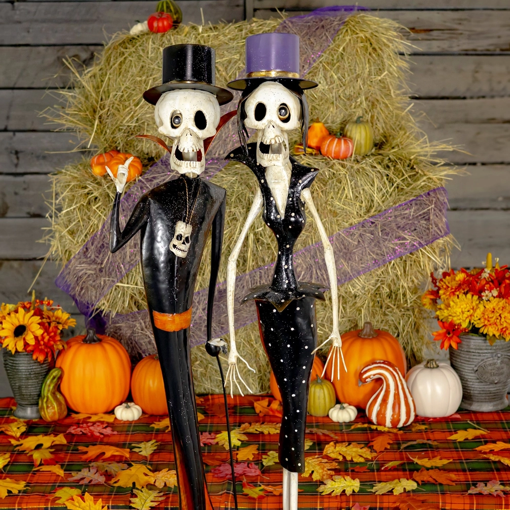 Set of 2 Vintage Horror Noir Metal Skeleton Figurines - Image 6