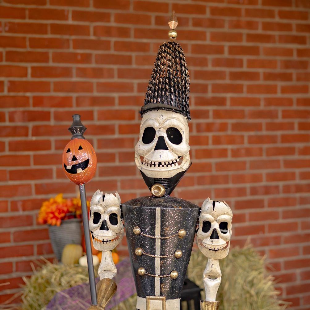 Spooky Standing Skeleton Soldiers with Staffs - 63.5" - Image 7