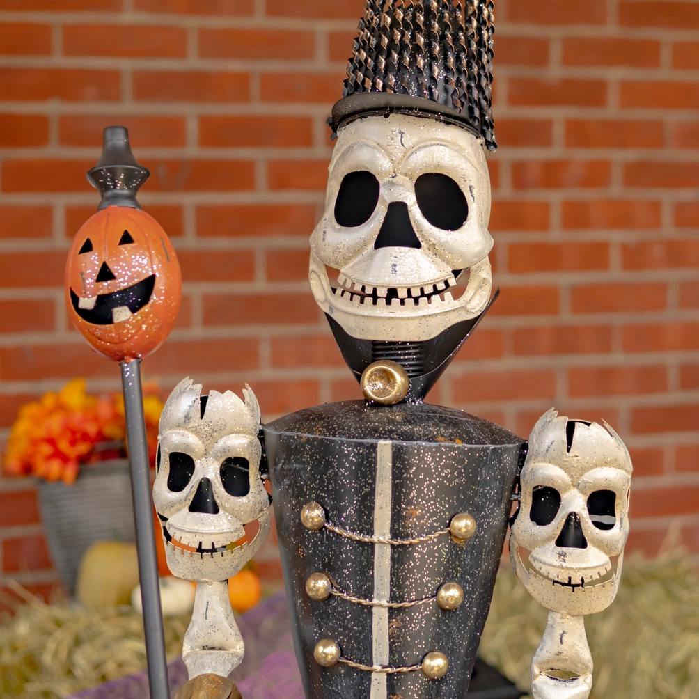 Spooky Standing Skeleton Soldiers with Staffs - 63.5" - Image 6