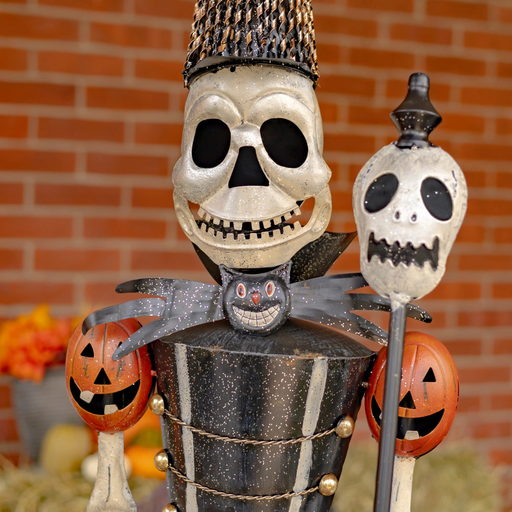 Spooky Standing Skeleton Soldiers with Staffs - 63.5" - Image 4