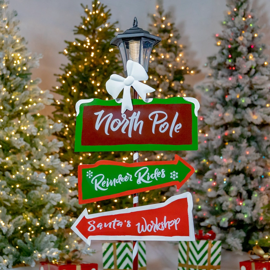 Standing "North Pole" Solar Lantern with Signs, Multi - 50" Tall - Image 4
