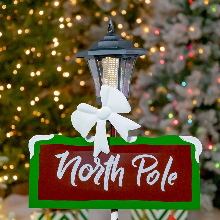 Standing "North Pole" Solar Lantern with Signs, Multi - 50" Tall - Image 3