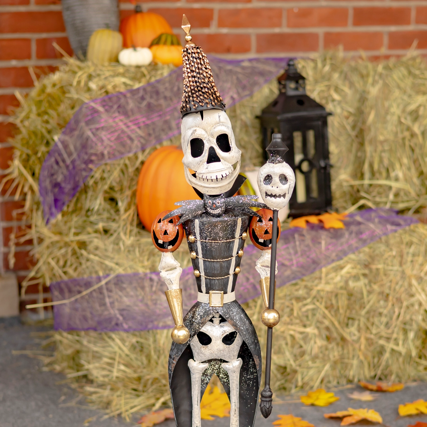 Standing Spooky Skeleton Soldiers with Staffs for Halloween Decoration - 36" Tall - Image 7
