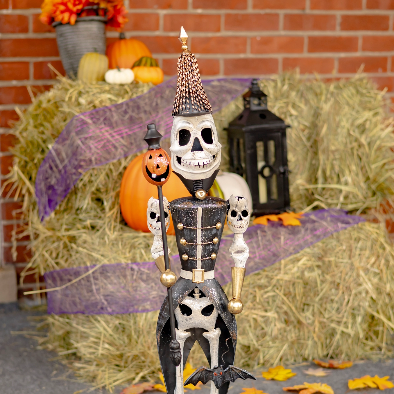 Standing Spooky Skeleton Soldiers with Staffs for Halloween Decoration - 36" Tall - Image 6