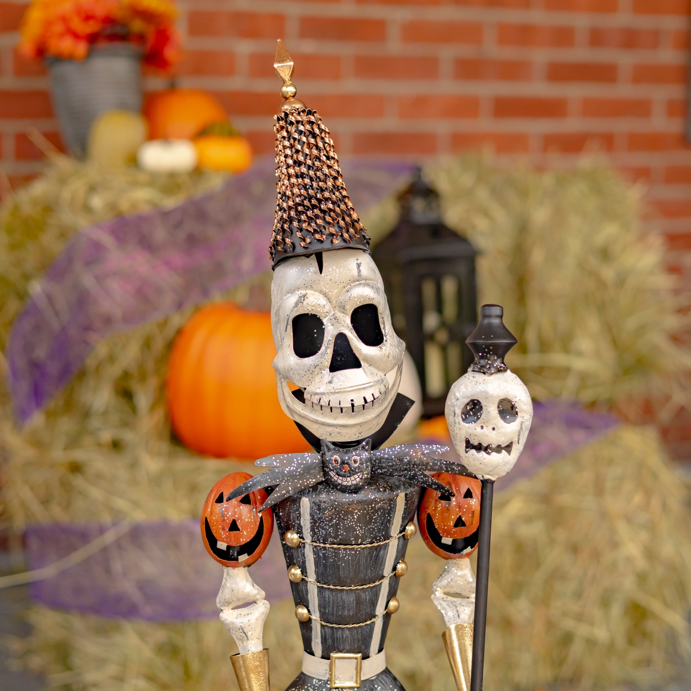 Standing Spooky Skeleton Soldiers with Staffs for Halloween Decoration - 36" Tall - Image 5