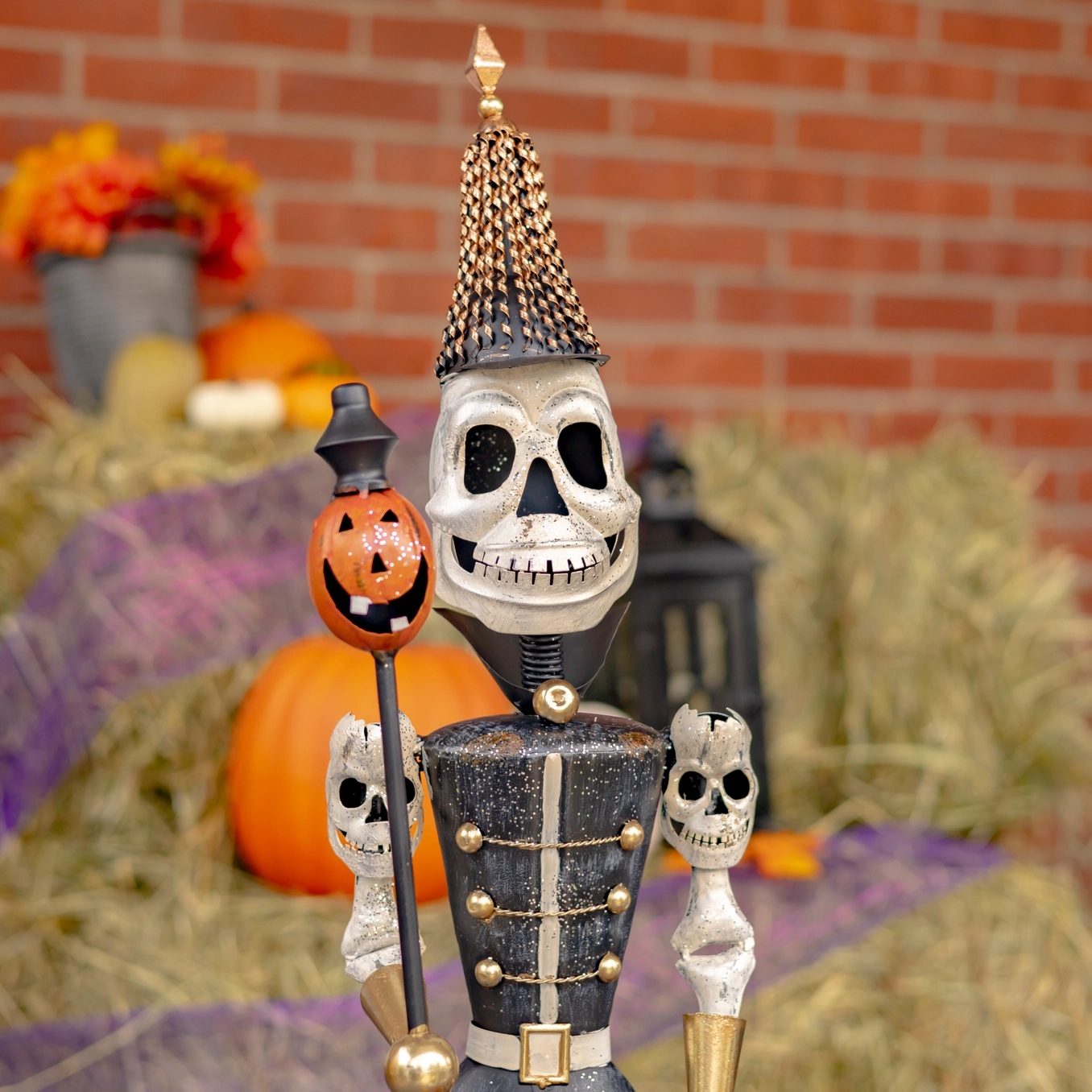 Standing Spooky Skeleton Soldiers with Staffs for Halloween Decoration - 36" Tall - Image 4