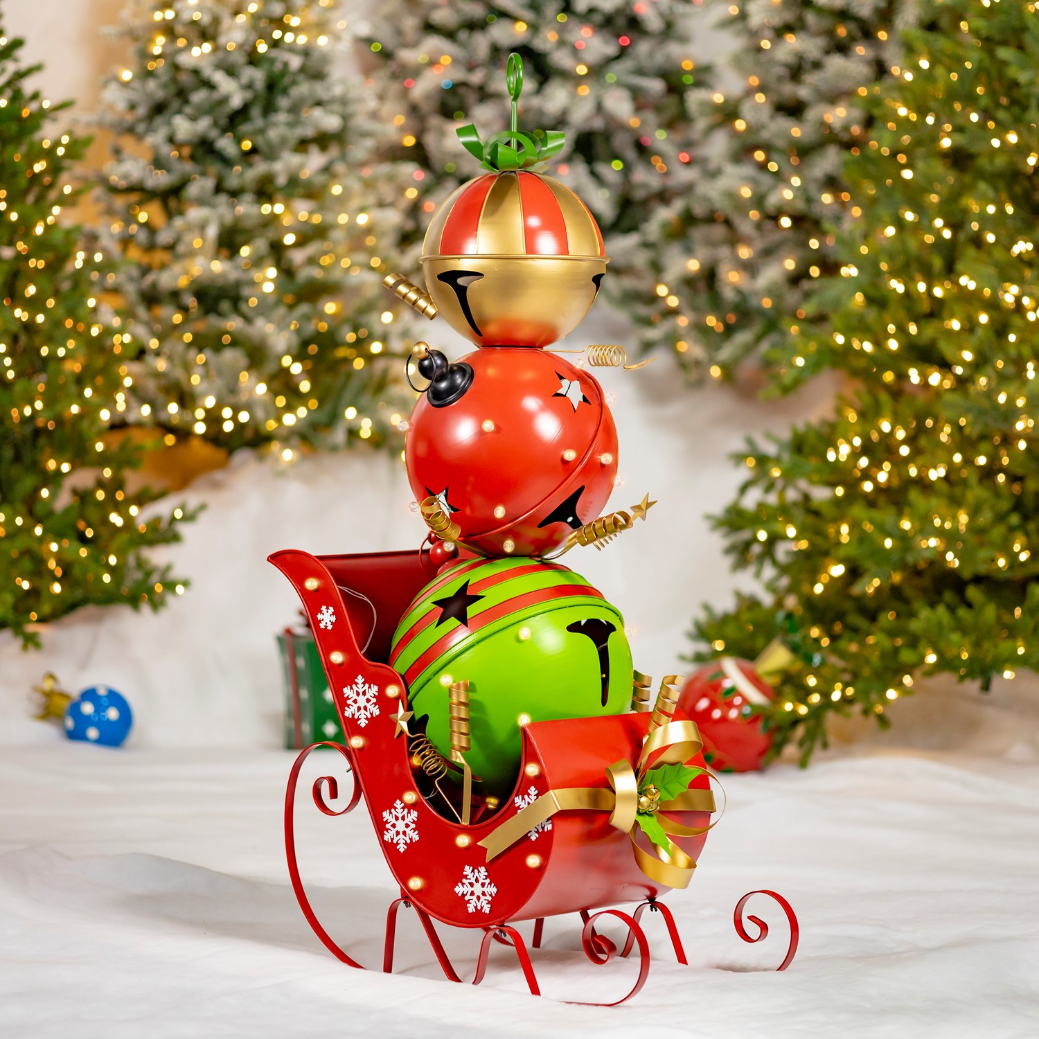 Tall Iron Christmas Sleigh with Giant Jingle Bells - Assorted Sizes