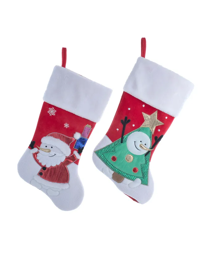 Kurt S. Adler - Velvet Santa & Snowman Stockings, 2 Assorted