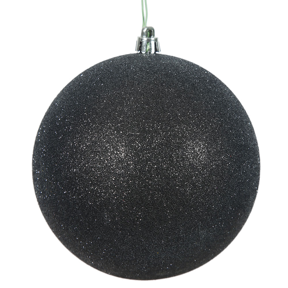 Vickerman - 6 Ball Ornaments, Black Glitter Finish - 4 Inch