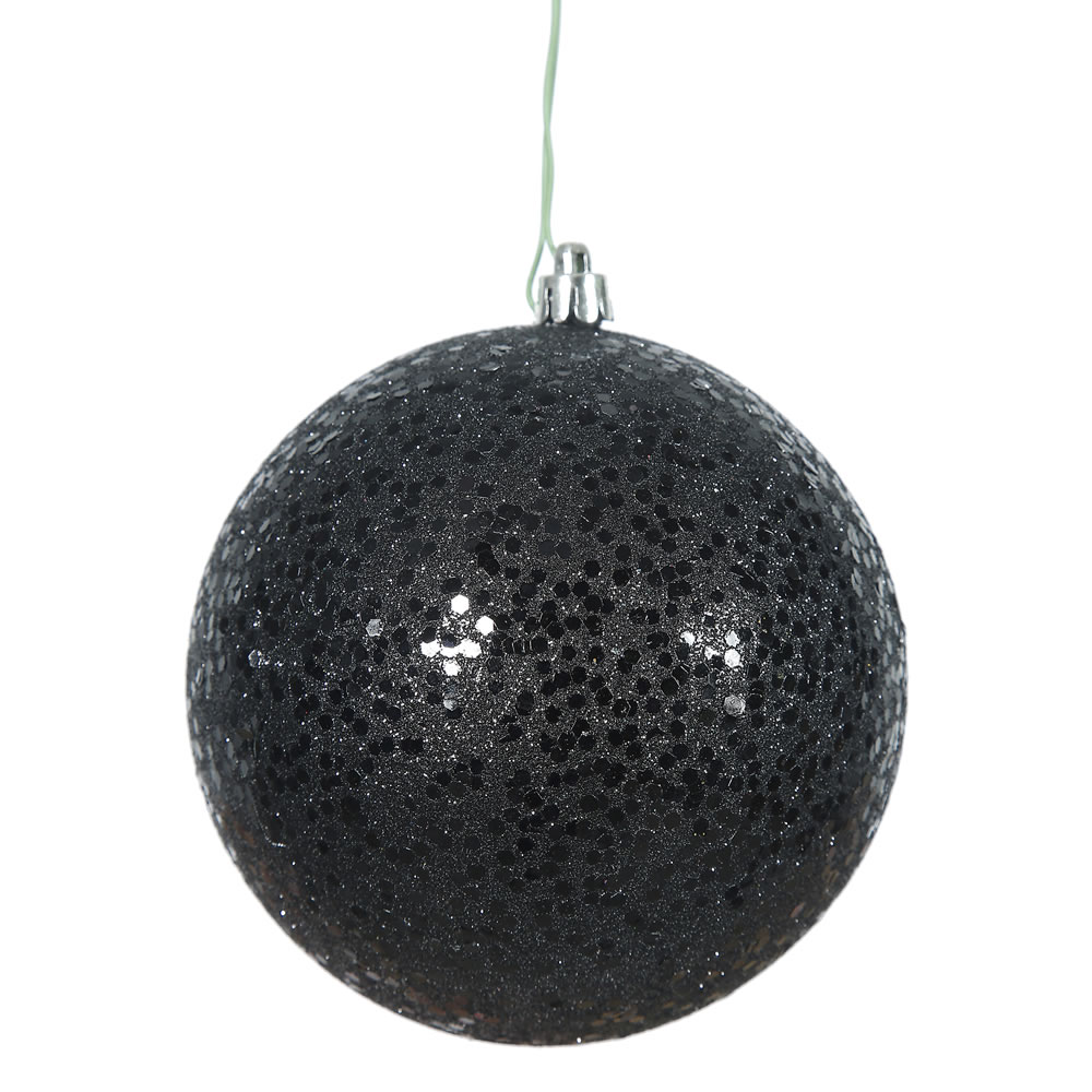 Vickerman - 6 Ball Ornaments, Black Sequin Finish - 4 Inch