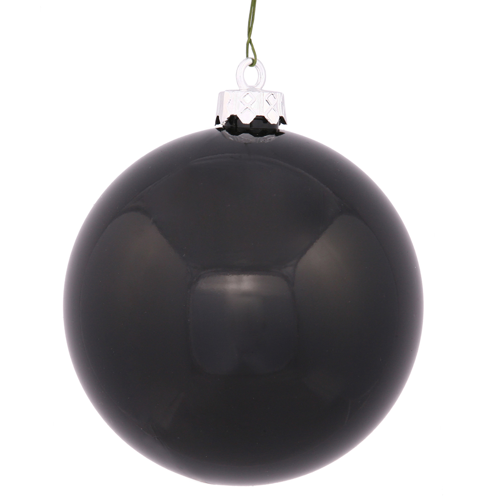Vickerman - 6 Ball Ornaments, Black Shiny Finish - 4 Inch