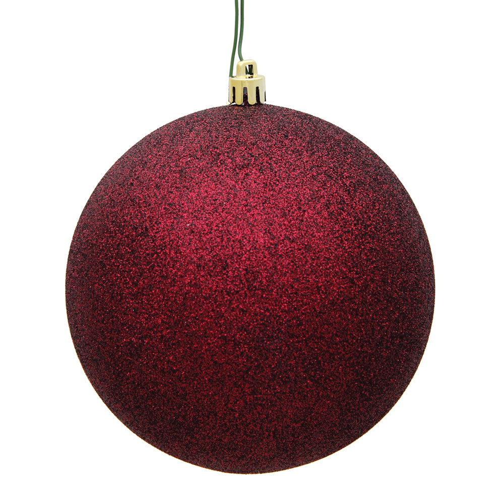 Vickerman - 6 Ball Ornaments, Burgundy Glitter Finish - 4 Inch